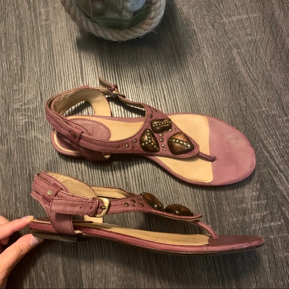 FRYE Laurel Plum Leather Thong Flat Sandals 9M - Picture 3 of 8